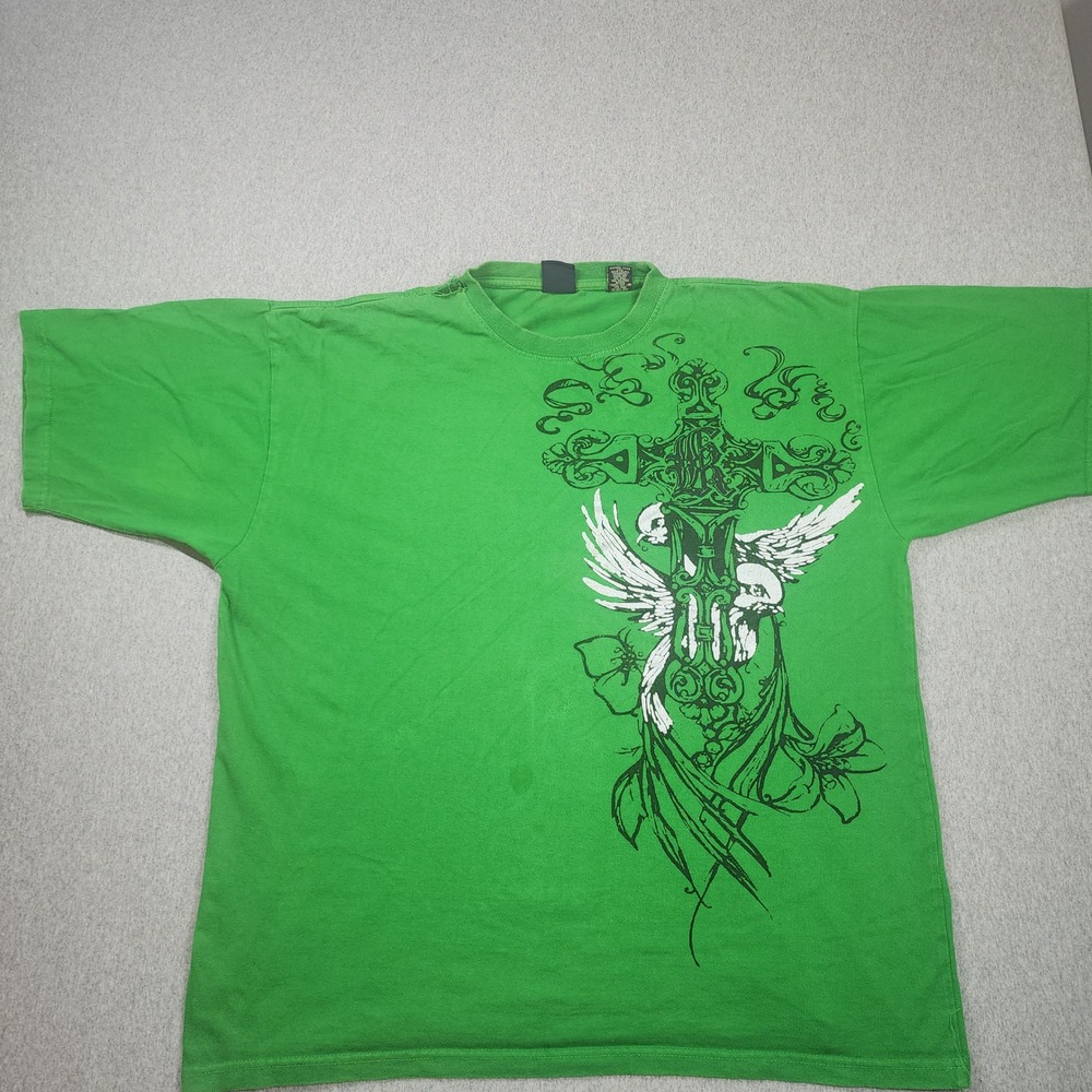 Karl Kani Gold Graphic T-Shirt Mens Large Green Fair Cross Dove Streetwear Tee